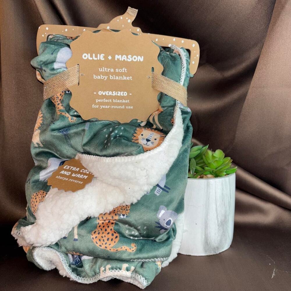 Ollie mason green baby blanket new